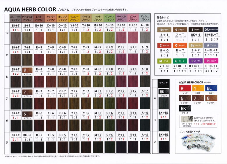 AQUA HERB COLOR グレーカラー配合チャート